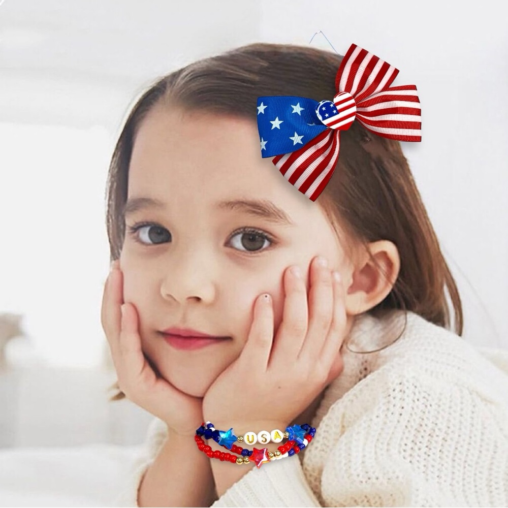 Americana 🇺🇸 Hair Bows and USA Bracelet Set